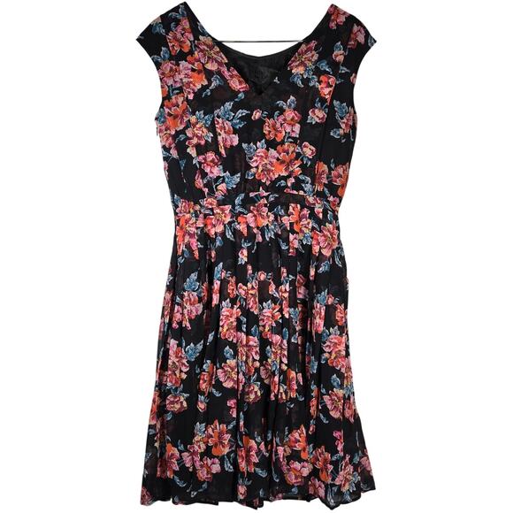 Halogen Pleated Black‎ Floral Dress 8 - Picture 2 of 9